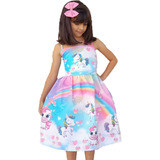 Vestido Infantil Unicrnio Blogueira Cute Arco ris Brinde